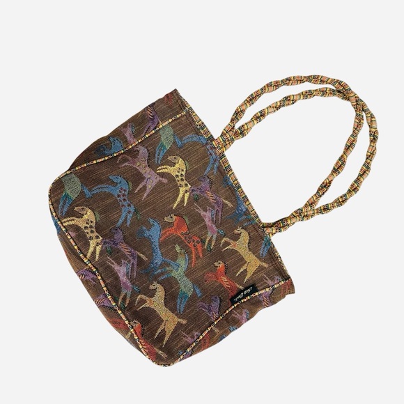 Laurel Burch embroidered canvas cotton iconic galloping horses shoulder bag - Picture 5 of 13